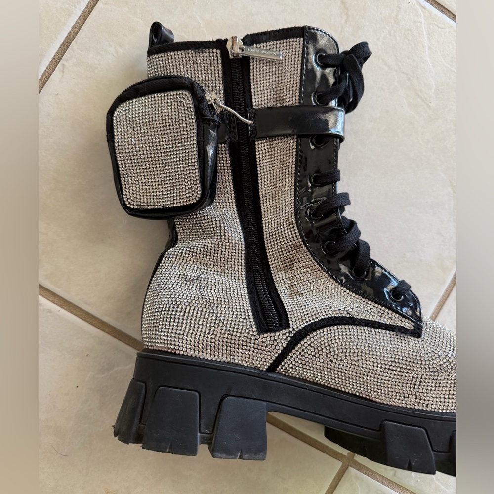 Cape Robbin Women's Black rhinestone Combat Boots with pouch